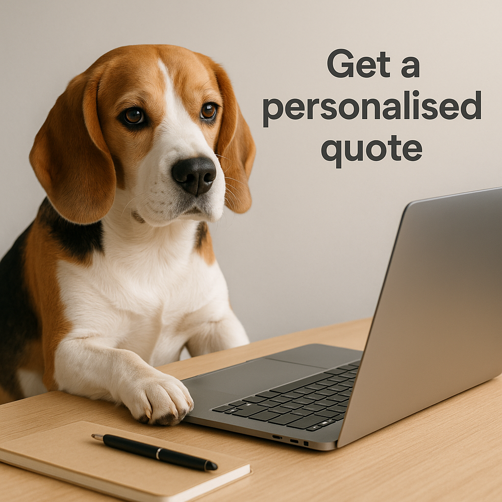 Dog with laptop - Get a personalised quote